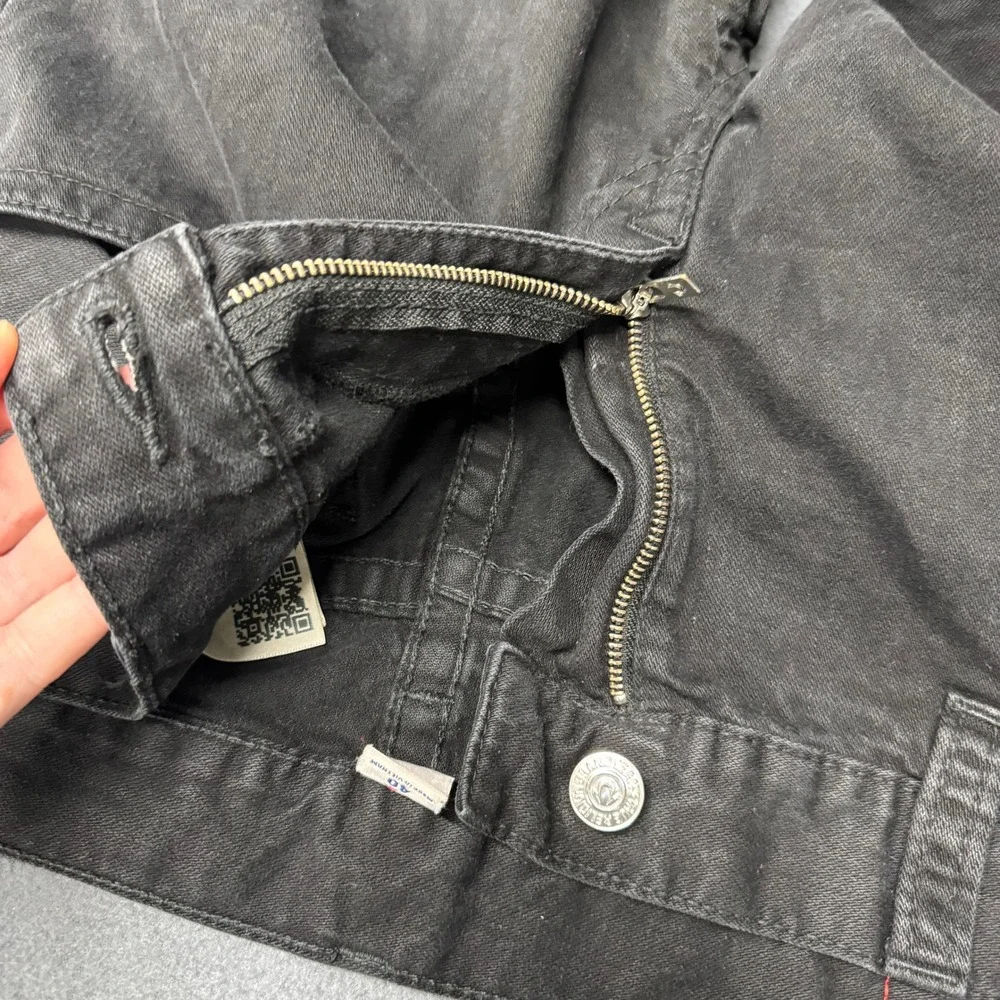 True Religion Jeans Mens 40 (41x33 ACTUAL) Straight w/ Flap Black Denim Pants